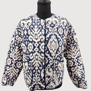 Anthropologie Dear John Quilted Printed Jacket Navy Multi Size S